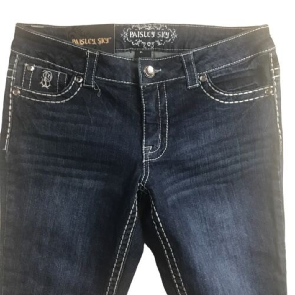 Paisley Sky Women's Capri Denim Jeans Size 8 Low Rise Embellished NWT - Picture 5 of 12
